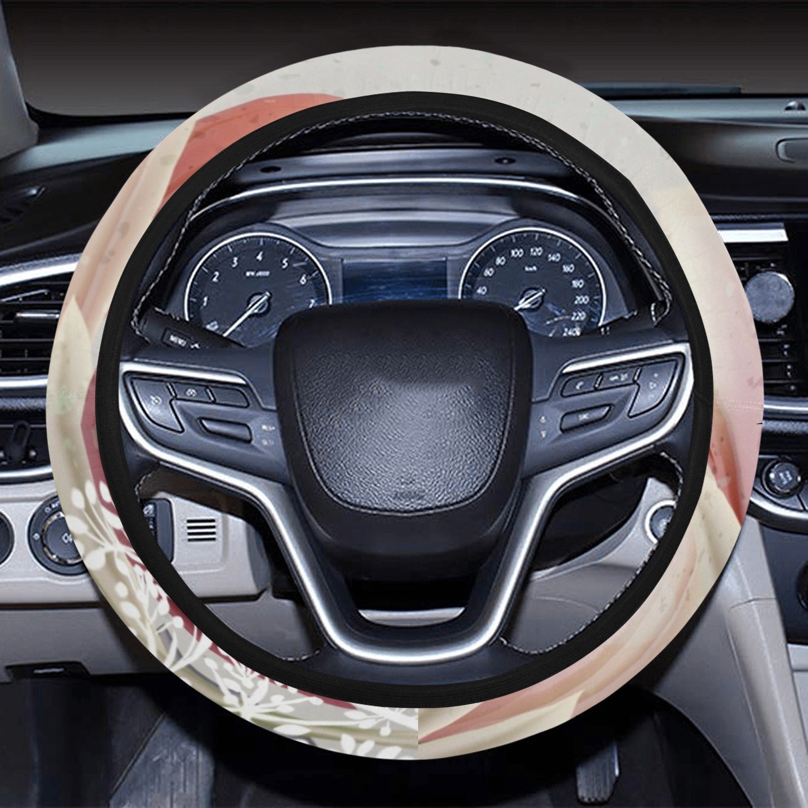 Beige Floral Steering Wheel Cover