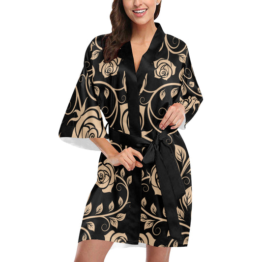 Tan Roses Decor Kimono Robe