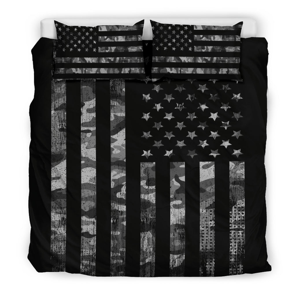 Grey American Flag Camouflage Bedding Set