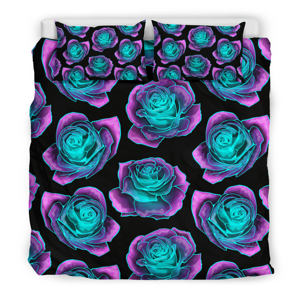 Neon Pink Roses Bedding Set