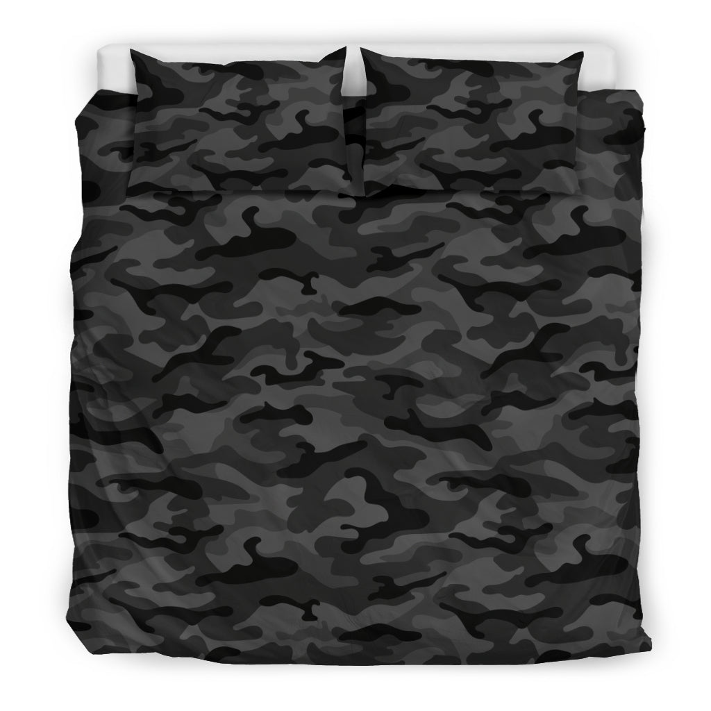 Dark Grey Camouflage Bedding Set