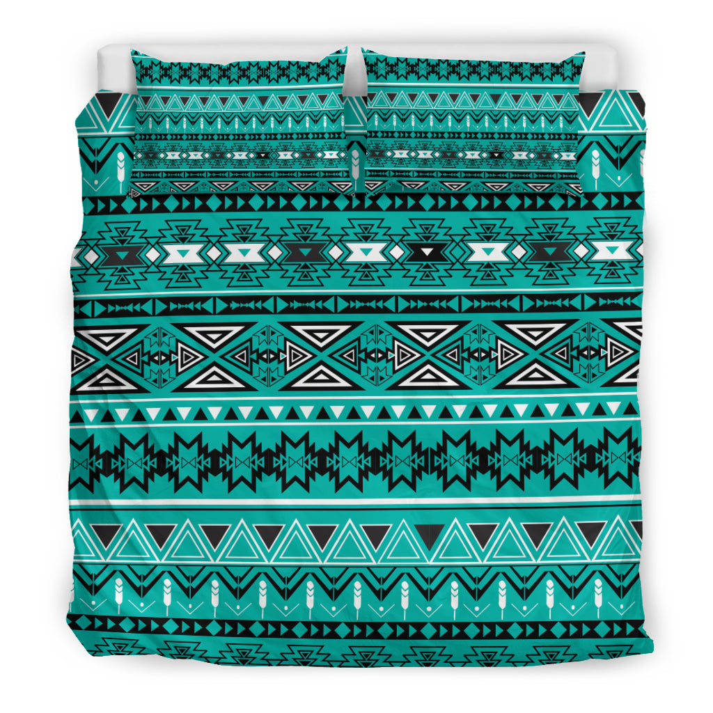 Light Green Teal Boho Aztec Bedding Set