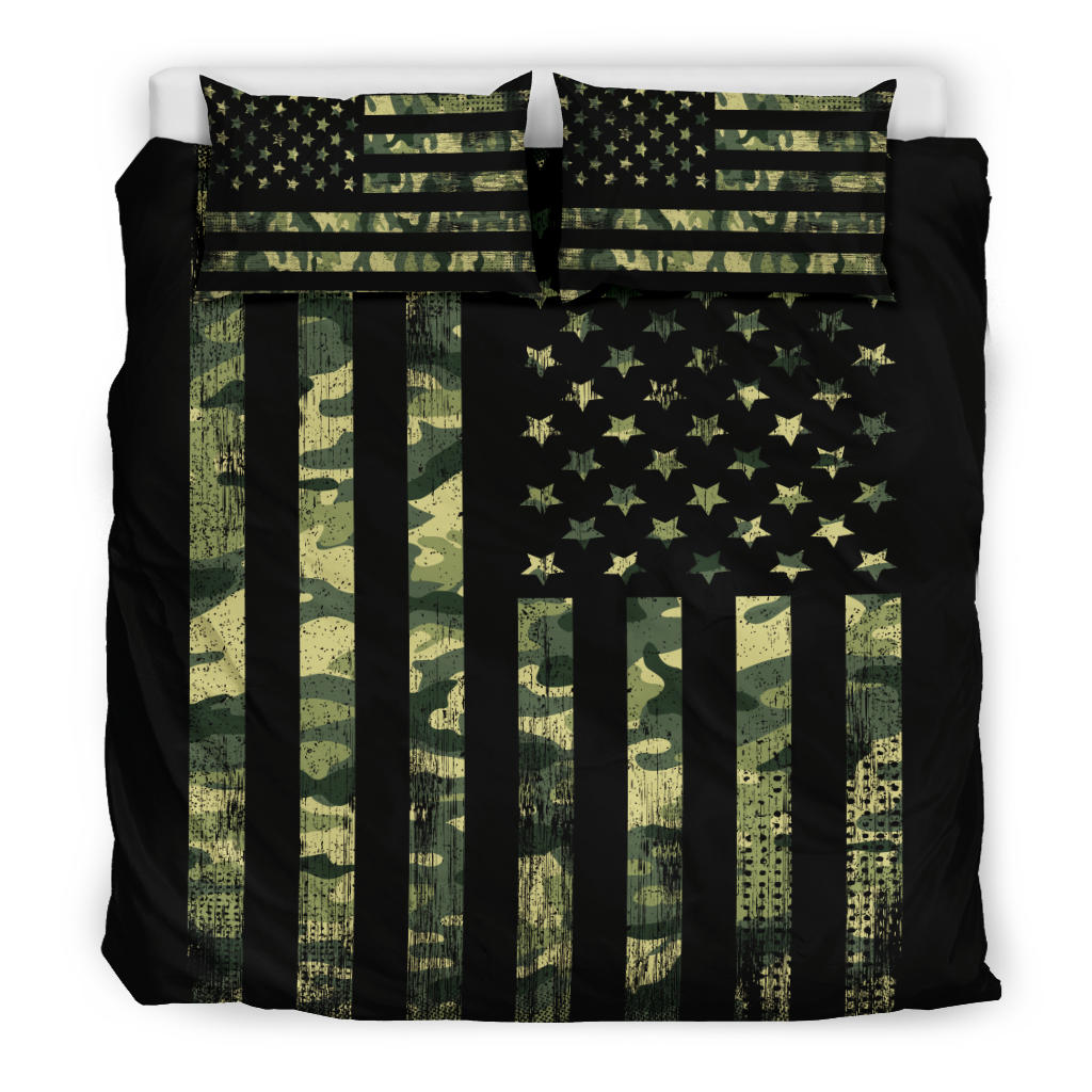 Army Dreen Camouflage American USA Flag Bedding Set