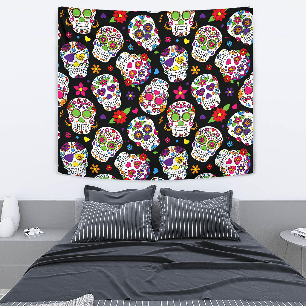 Colorful Sugar Skulls Wall Tapestry