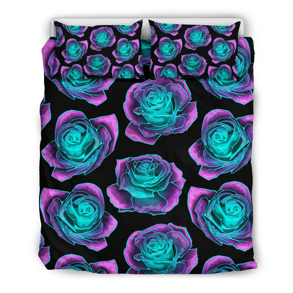 Neon Pink Roses Bedding Set