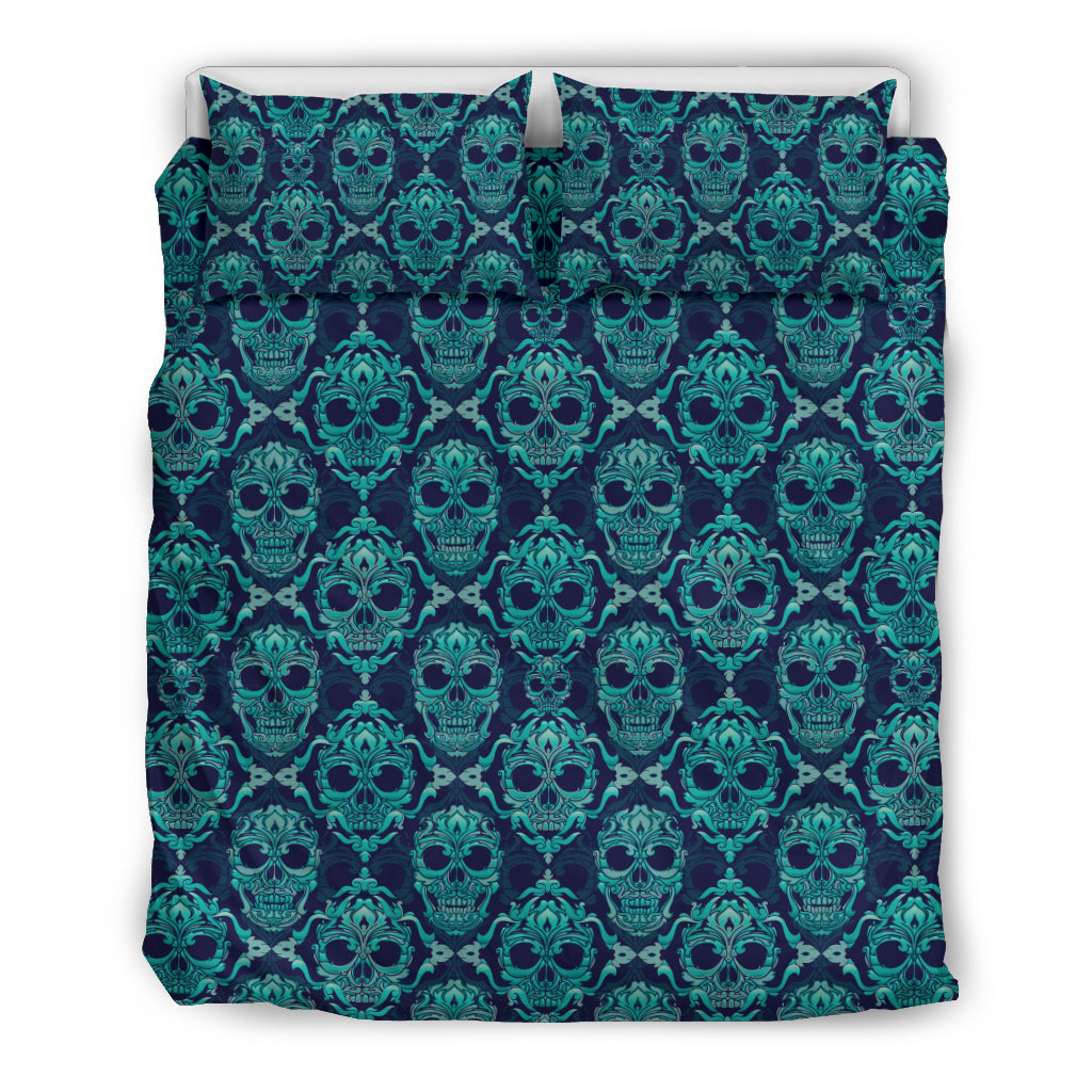 Green Skulls Bedding Set
