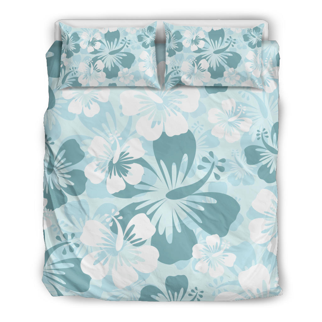 Light Green Teal Aloha Flowers Bedding Set