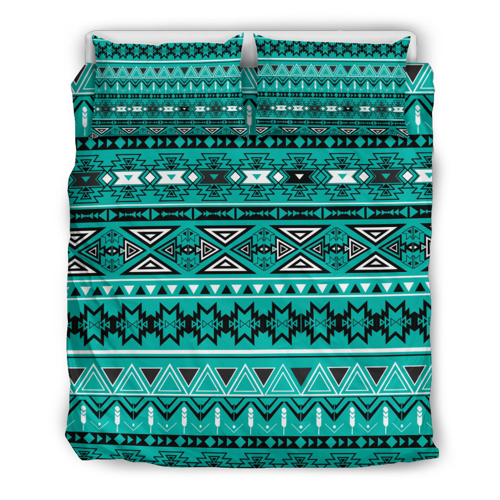 Light Green Teal Boho Aztec Bedding Set