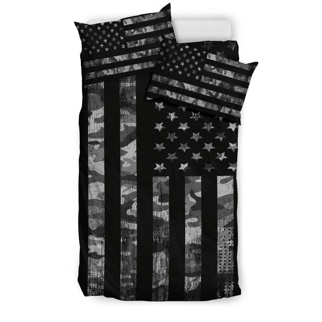 Grey American Flag Camouflage Bedding Set
