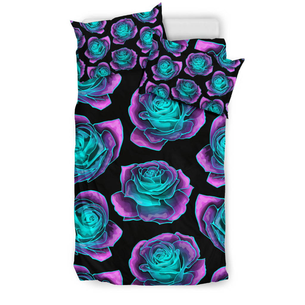 Neon Pink Roses Bedding Set