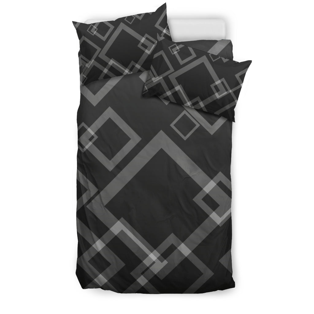 Dark Grey Abstract Squares Bedding Set