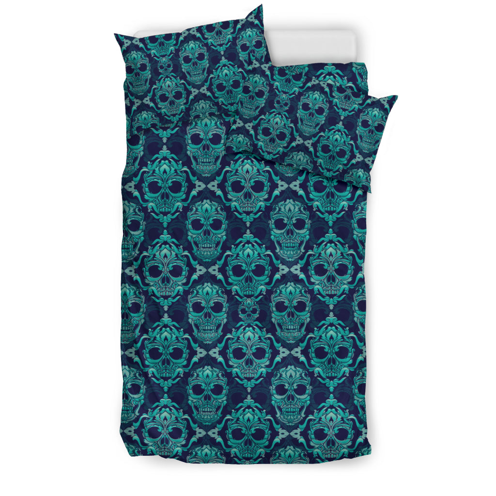 Green Skulls Bedding Set