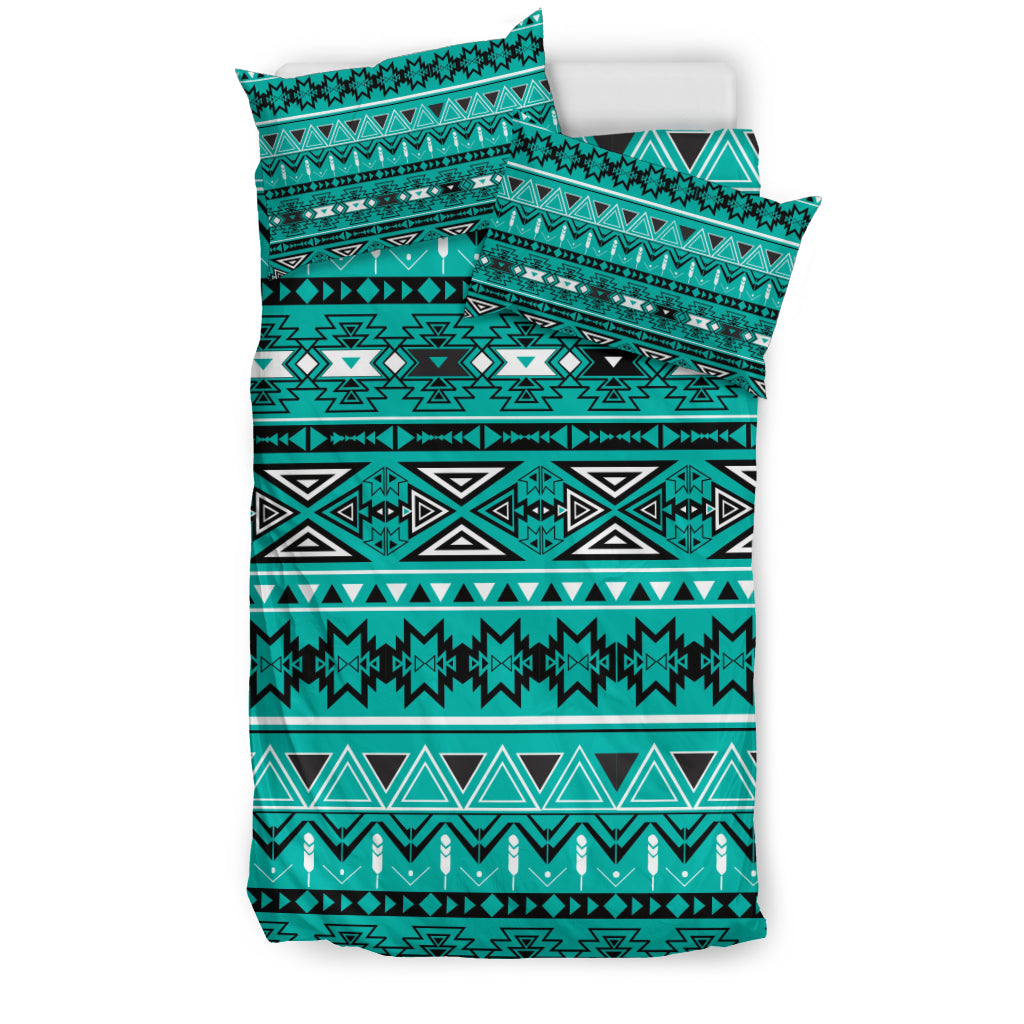 Light Green Teal Boho Aztec Bedding Set