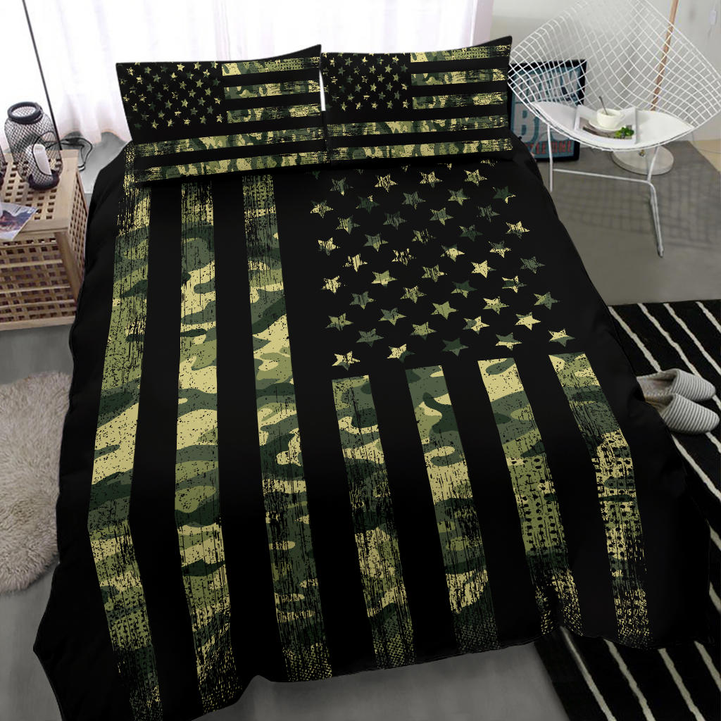Army Dreen Camouflage American USA Flag Bedding Set