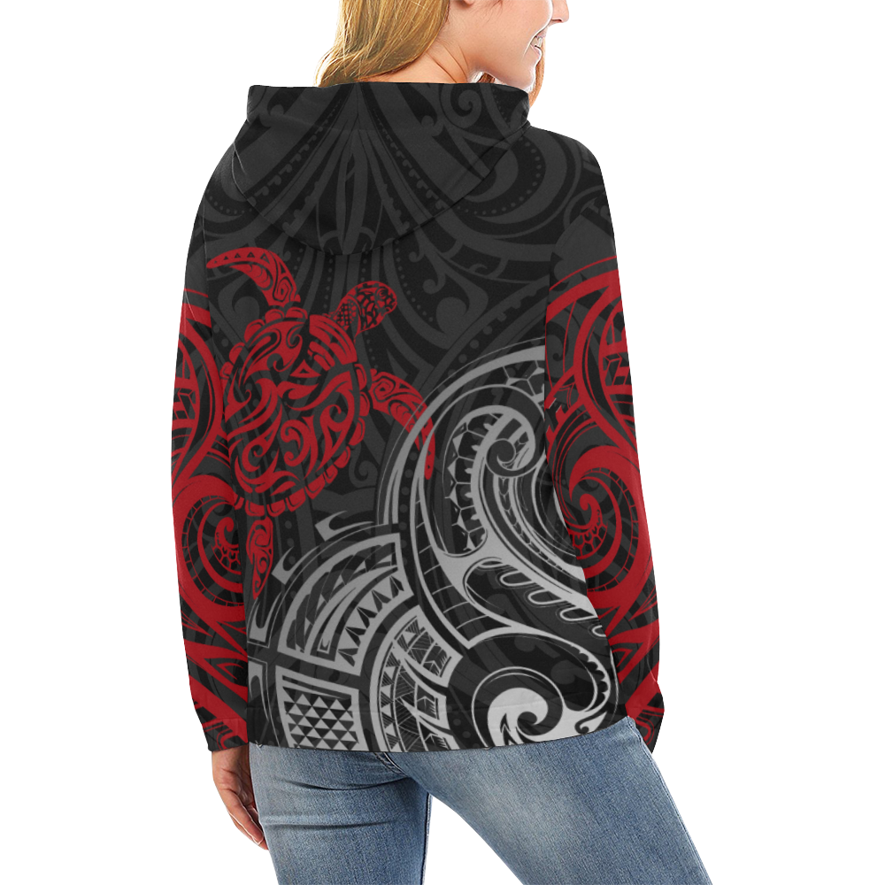 Red Turtle Maori Tribal Polynesian Hoodie