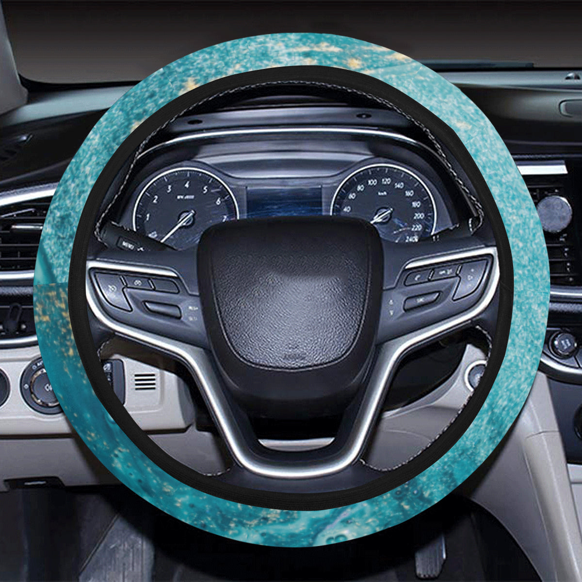 Teal Marble Steering Wheel Cover