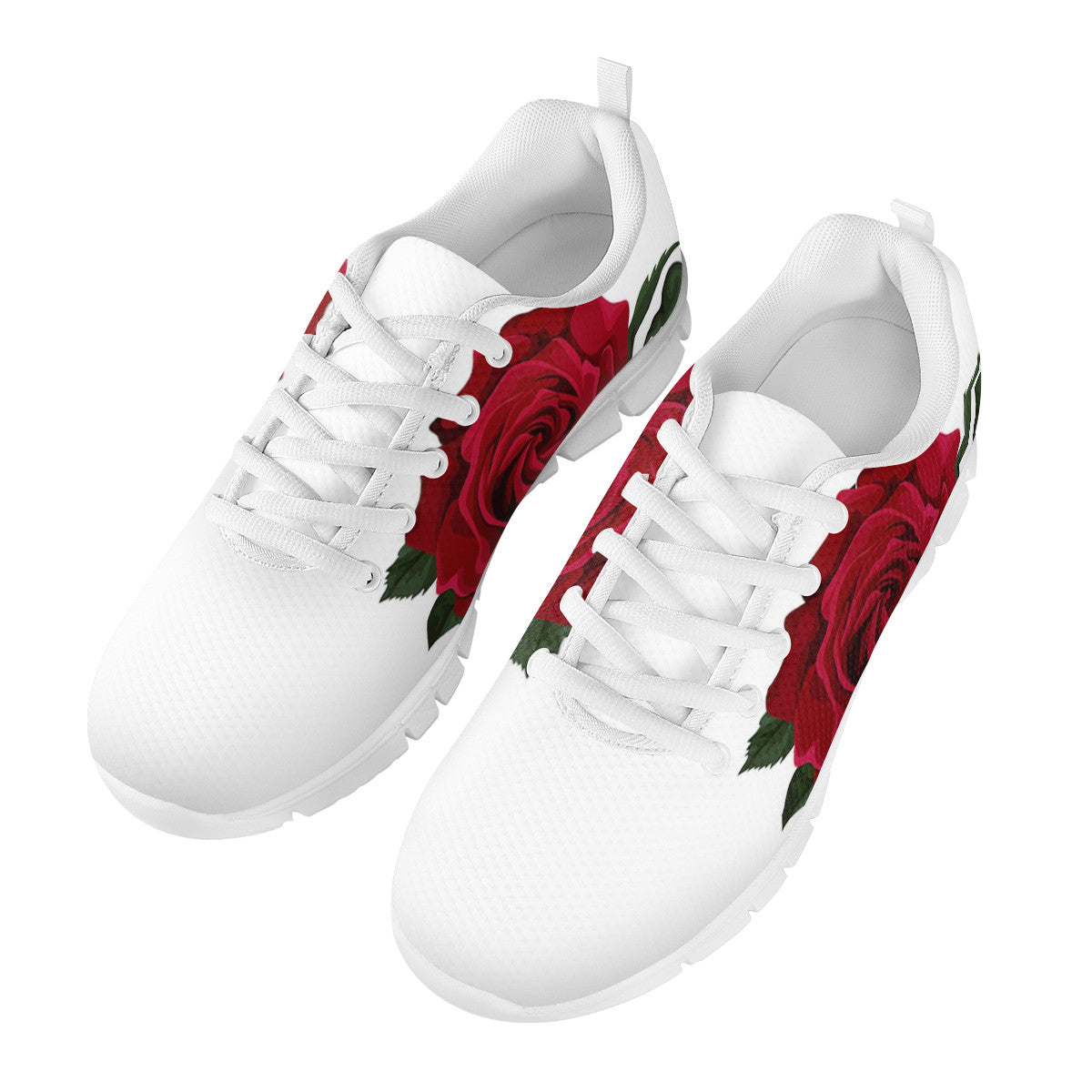 Custom Red Rose Sneakers White Running Shoes