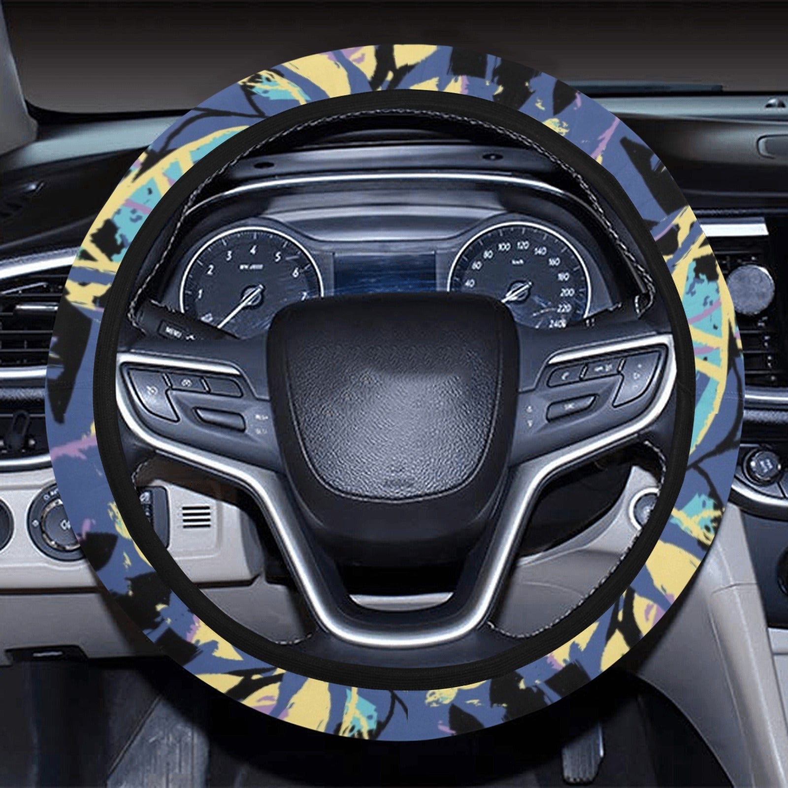 Blue Yellow Leaves Steering Wheel Cover