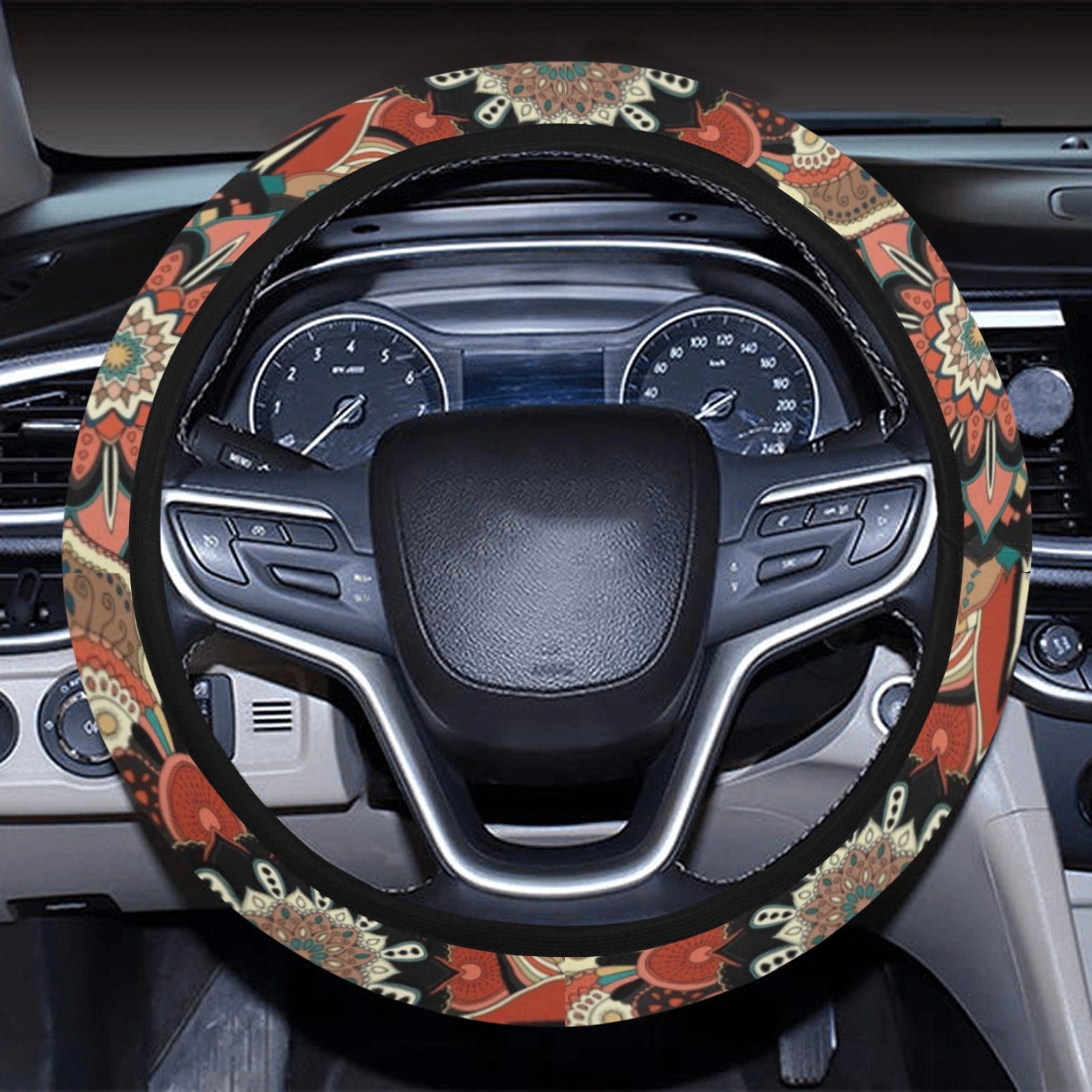 Brown Mandalas Steering Wheel Cover