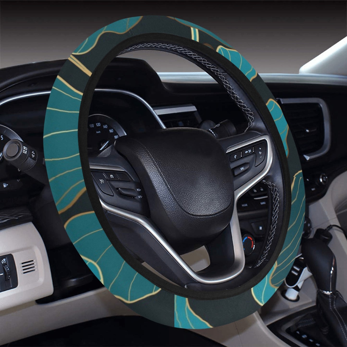 Green Flowers Steering Wheel Cover