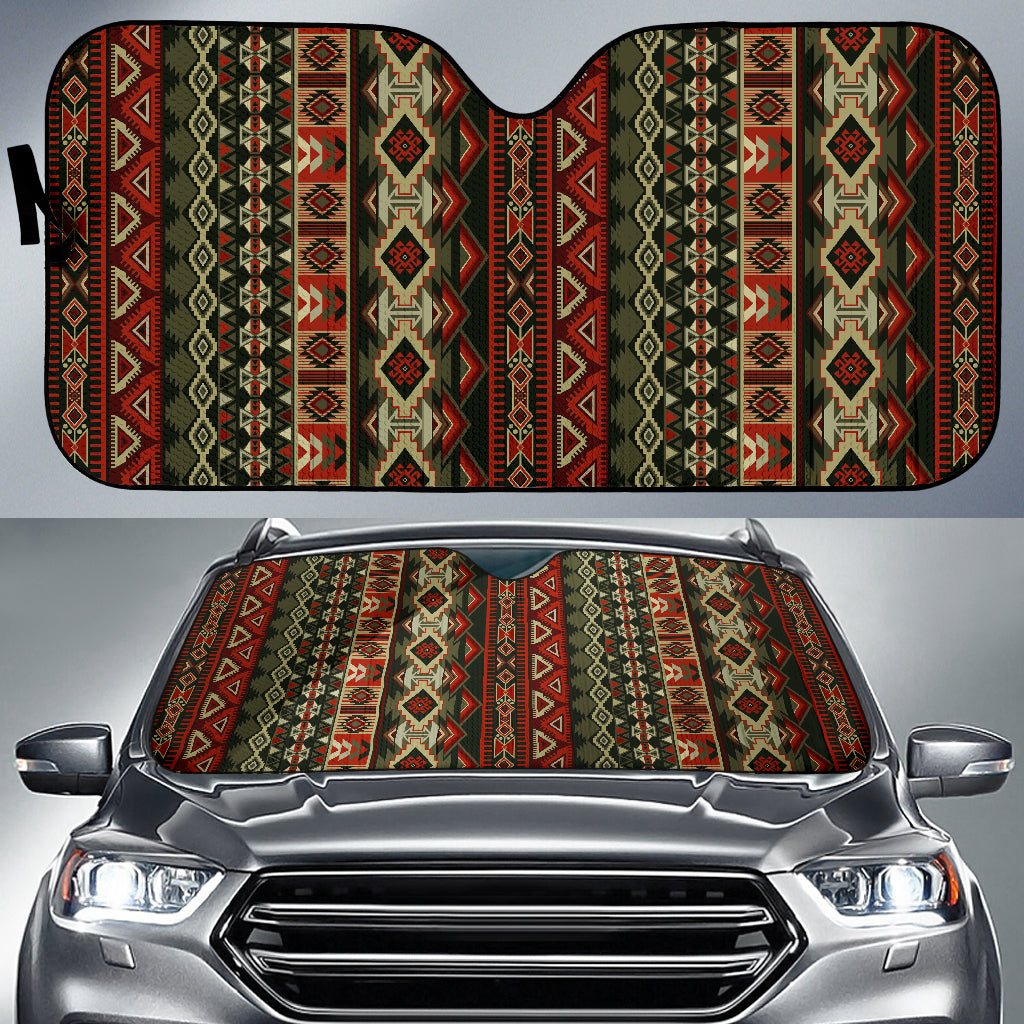 Red Brown Aztec Car Sun Shade