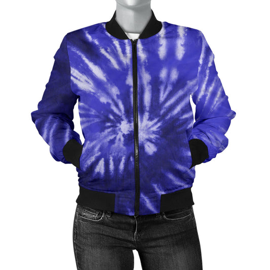 Womens Royal Blue Tie Dye Bomber Jacket