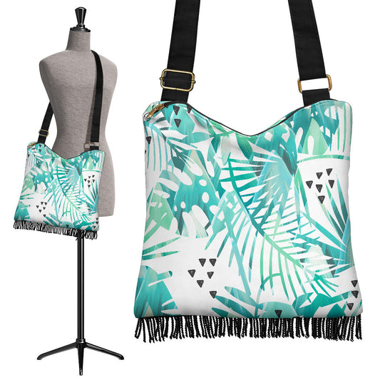 Teal Green Leaves Crossbody Bag