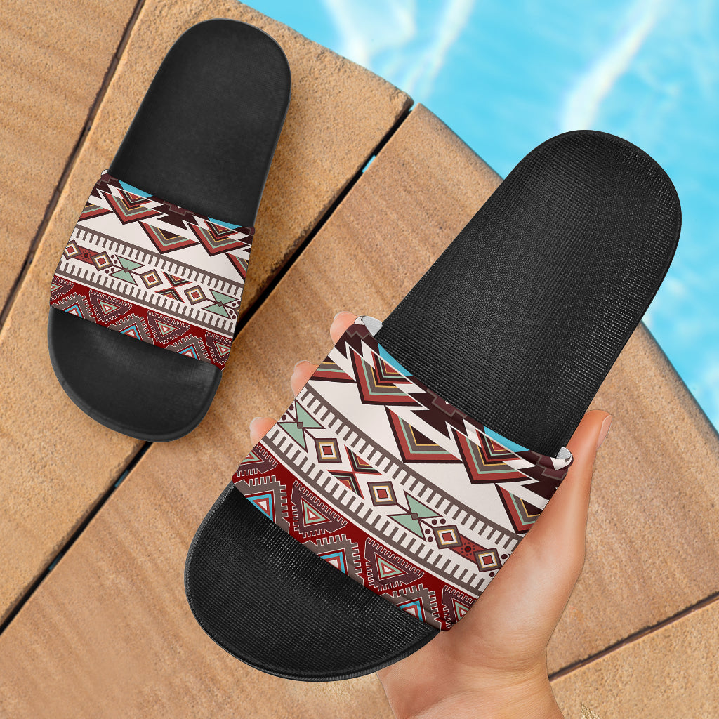 Brown Boho Chic Bohemian Aztec Slide Sandals