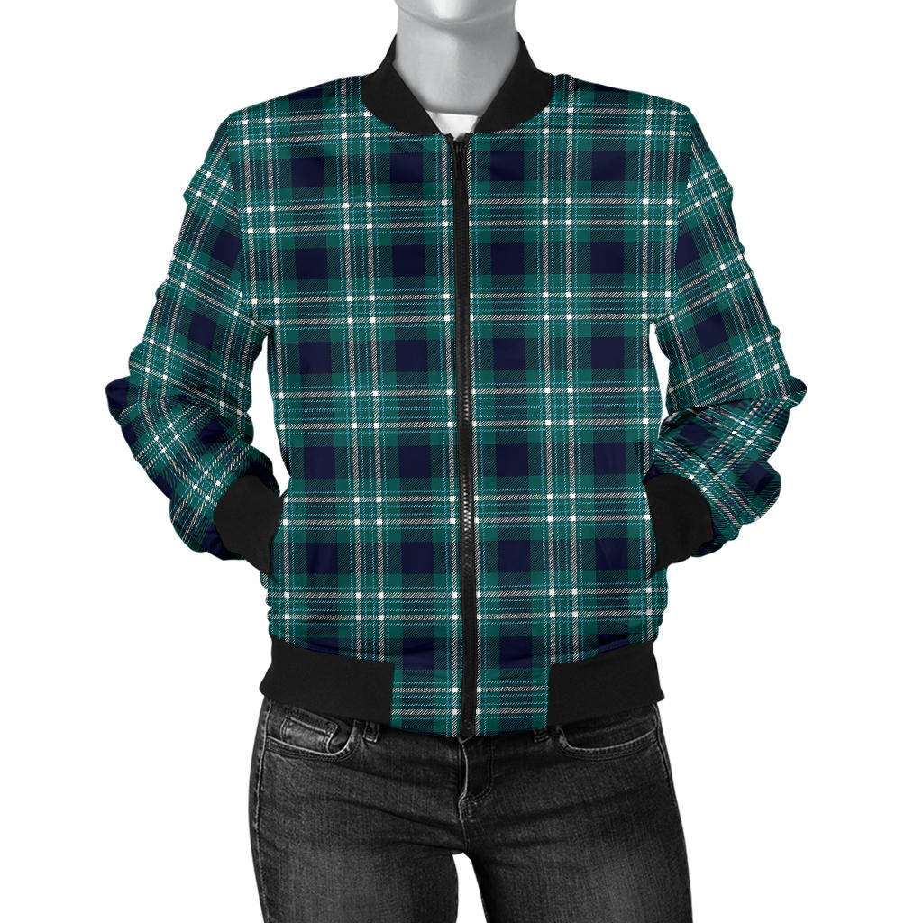 Womens Green Plaid Bomber Jacket