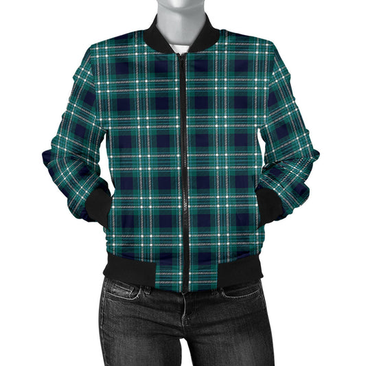 Womens Green Plaid Bomber Jacket