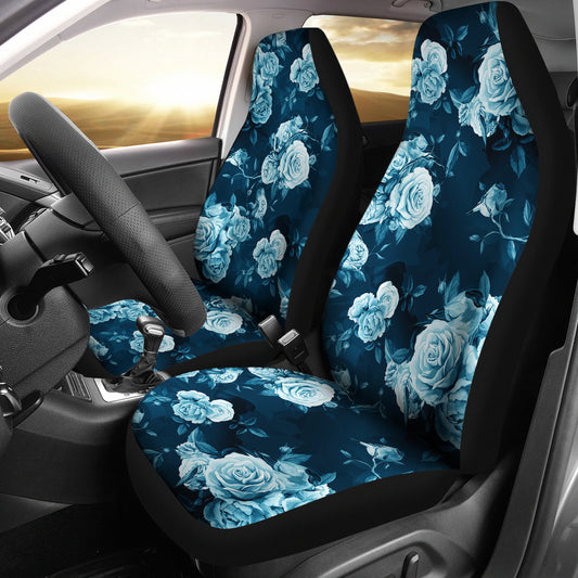 Navy Blue Roses Car Seat Covers