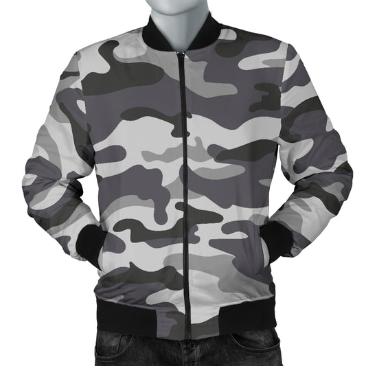 Mens Grey Camouflage Bomber Jacket