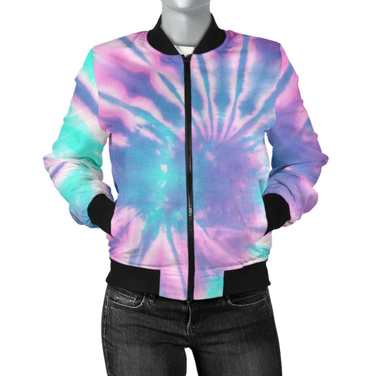 Womens Pink & Blue Tie Dye Bomber Jacket