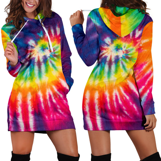 Colorful Tie Dye Spiral Womens Hoodie Dress