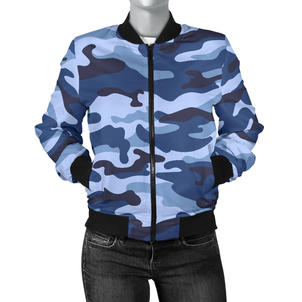 Womens Blue Camouflage Bomber Jacket