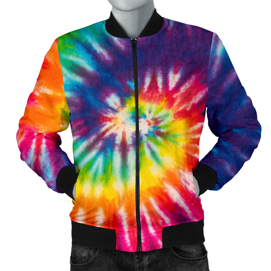 Mens Colorful Tie Dye Spiral Bomber Jacket