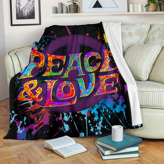 Colorful Paint Peace Sign & Love Blanket