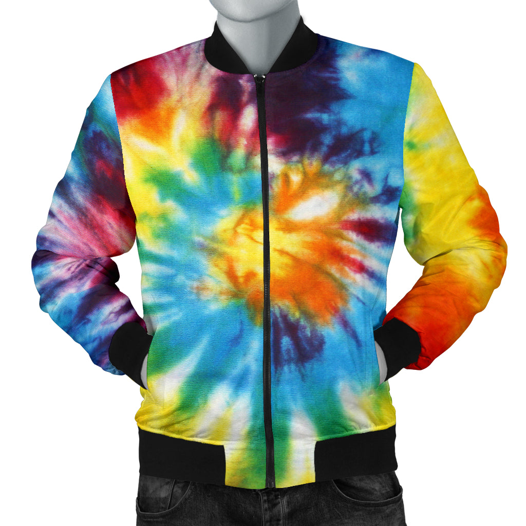 Mens Colorful Tie Dye Abstract Art Bomber Jacket