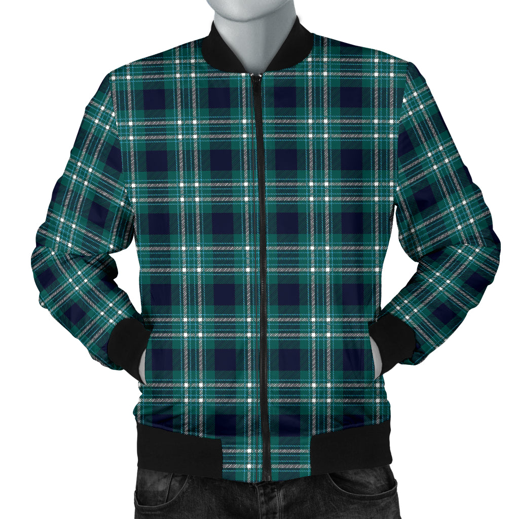 Mens Green Plaid Bomber Jacket