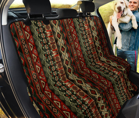 Red & Brown Boho Chic Aztec Bohemian Aztec Car Back Seat Pet Cover