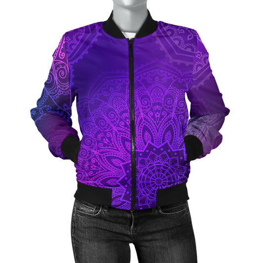 Womens Purple Mandalas Bomber Jacket