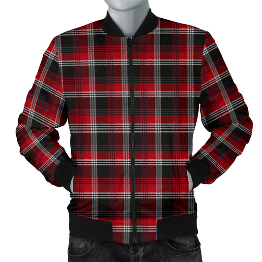Mens Red Plaid Bomber Jacket