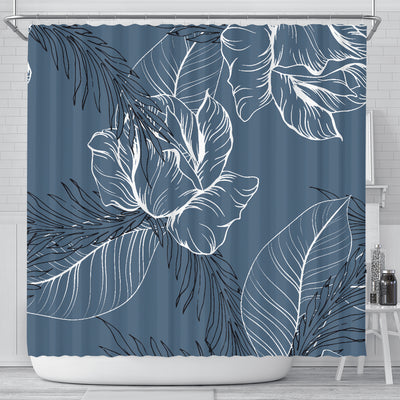 Grey Abstract Floral Outline Shower Curtain