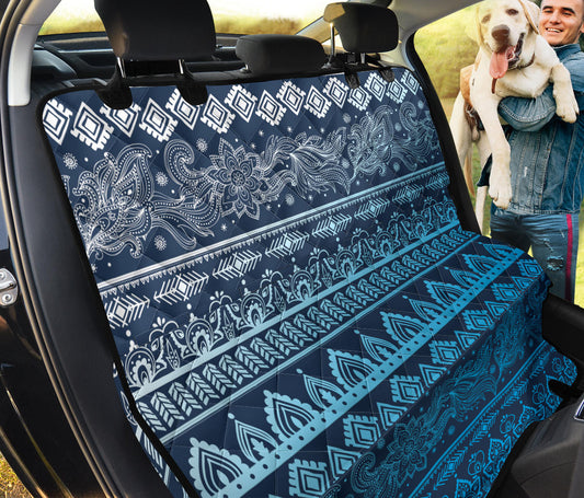 Blue Boho Chic Bohemian Car Back Seat Pet Cover