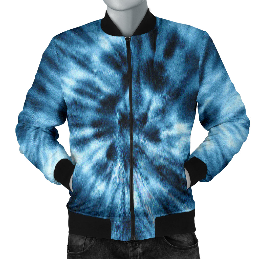 Mens Blue Tie Dye Grunge Bomber Jacket
