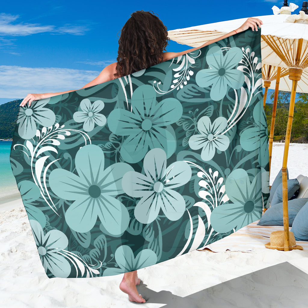 Teal Green Aloha Flowers Sarong