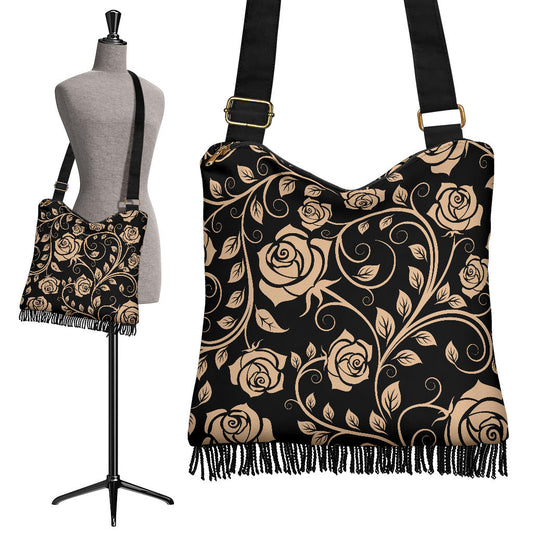 Tan Floral Decor Crossbody Bag