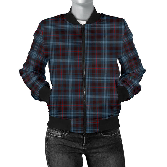 Womens Blue Plaid Bomber Jacket