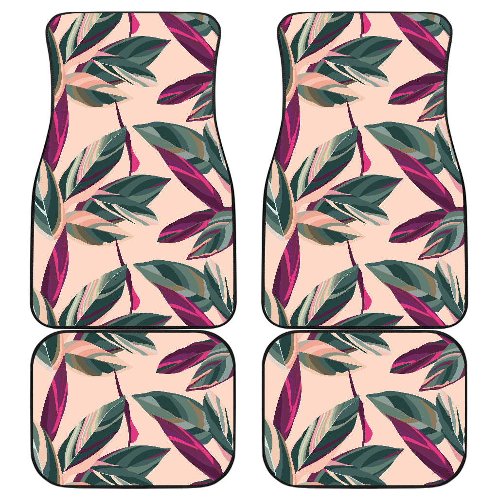 Beige Floral Leaves Car Floor Mats