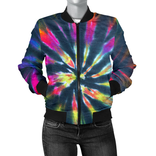 Womens Colorful Neon Tie Dye Bomber Jacket